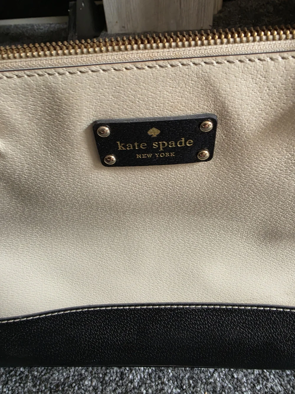 kate spade Cream and Black Dome Satchel with Gold Hardware